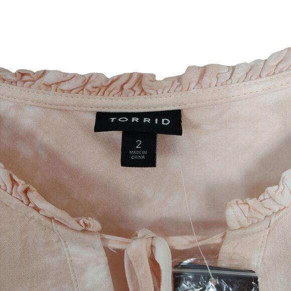 Torrid Peach Tie Dye Peasant Top Size 2X Ruffle V-Neck 3/4 Sleeves Boho NWT - Picture 6 of 10